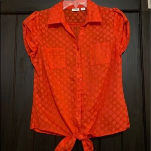 Coral polka dot tie top